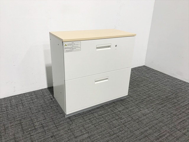ラテラルキャビネット 2段 L6 天板付 L6-G70H-2[プラス][中古 